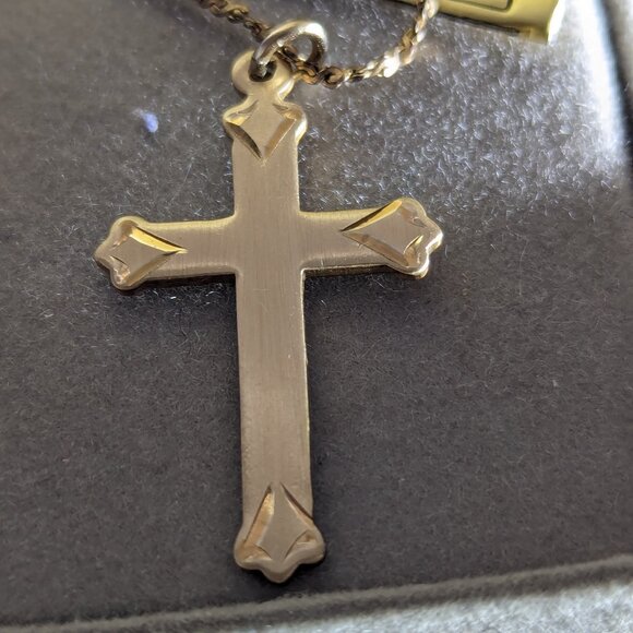 Antique Cross Necklace KIRNER's 12k Gold Filled Religious Faith Statement Signed - Picture 15 of 16